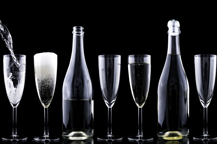 Champagne glasses and bottles
