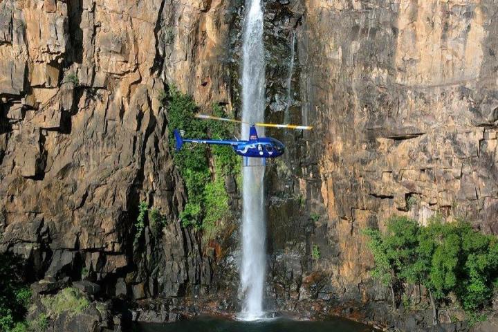 Helicopter and the waterfall